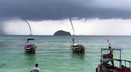 Four waterspouts appear at the same time on remote Thai island