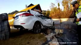 Woman thrown through the air from speeding car in dramatic crash