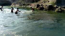 Catching lot of fishes in a small pond at Telangana state Hyderabad