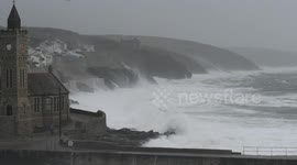 Storm Diana breaks against sea walls in Cornwall