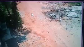 The man escaped death when he rode a motorbike down the drain