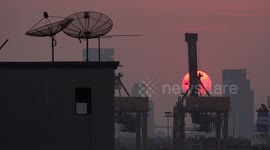 Urban sunset over Bangkok city.