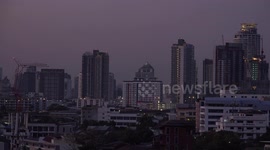 Evening traffic on highway in Bangkok city.