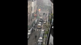 Fire on street in Paris during yellow vest protests