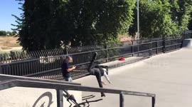 Man makes epic BMX fail while grinding rails