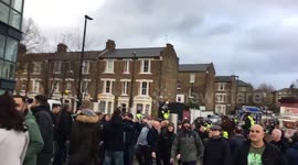 Tottenham Fans and Mounted Police Before The Iconic London Derby Game