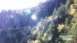 Dramatic footage shows fearless thrill-seeker ride unicycle along tightrope 150ft from ground