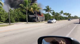 Burning UPS truck spotted on Key West, Florida