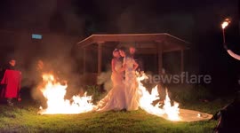Behind-the-scenes footage shows making of 'burning wedding' photo