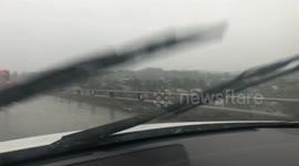 Big weather news footage for Southern California Raining finally in Los Angeles California causes traffic