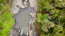 Flying over Hunua Falls, New Zealand