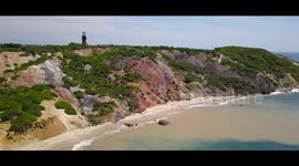 Drone view of the Aquinnah Cliffs and Lighthouse on Martha's Vineyard, MA