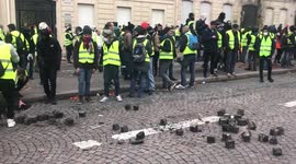 'Yellow vest' protester filmed pulling stones out of cobbled street amid clashes with police