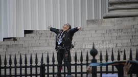 Bikers and other fans attend the 1st anniversary of the death of the french singer Johnny Hallyday. Paris, Church of La Madeleine. 9 December 2018. 11h