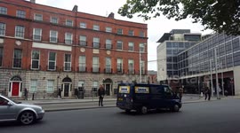 A tram in Dublin city, Ireland.