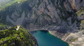 Flying over blue lake in Croatia