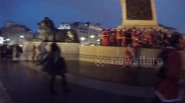 Santas Start To Gather At Trafalgar Square In London As Part Of The Annual Sanatcon