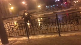 Man dressed up as a Jack Sparrow debauching on the streets of Yaroslavl
