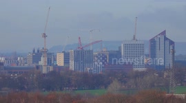 Time lapse of cranes above Leeds City Skyline