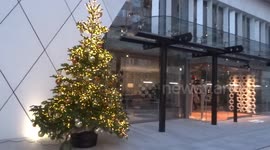 Christmas tree is rocking in the wind next to Bankside Hotel
