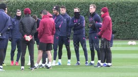 Pierre-Emerick Aubameyang pokes fun at Granit Xhaka's dive v Huddersfield during Arsenal training