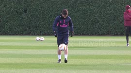Lucas Torreira shows off his keepy-uppy skills during Arsenal training