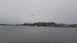 A merlin helicoptor Lands at The Royal Citadel is still occupied by the military, being the base of 29 Commando Regiment of the Royal Artillery. This specialist British Army unit provides artillery support to 3 Commando Brigade of the Royal Marines.