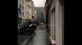 An inflamed barricade during yellow vests protests in Paris