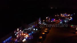Colourful drone footage shows UK's most festive street