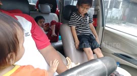 this baby was very laught when his brother played slide