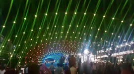 Beautiful tunnel of Christmas lights and music