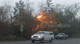 Parked driver spots EXPLODING TRANSFORMER sending sparks everywhere