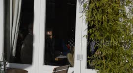 French TV presenter David Pujadas spotted  in a restaurant near his TV Channel's  building (TF1). Boulogne-Billancourt , Paris suburb). 17 December 2018.