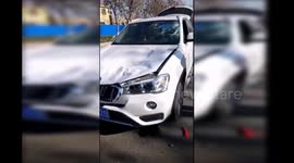 Runaway horse gallops head-on into a BMW