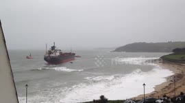 Cargo ship run aground on Gyllyngvase Beach