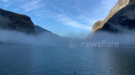 Beautiful fog on a fjord in Norway