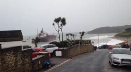 Cargo ship run aground on Gyllyngvase Beach