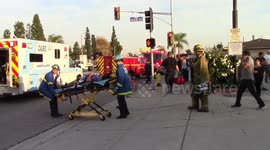 Car crashes into Los Angeles motel after driver suffers heart attack, injuring three