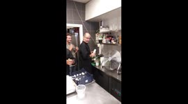 Chef plays kitchen prank with powdered sugar and a fan