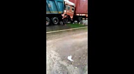 Rescue The Driver After Accident Of Two Heavi Vaicle