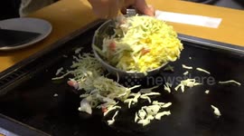 OKONOMIYAKI Seafood Pancake Osaka Japan