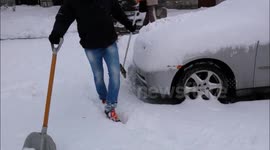 Snow removal on car in Buffalo NY