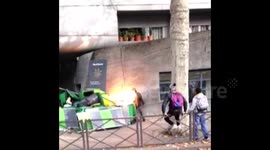 Homemade flame-thrower backfires in student protester's face