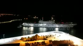 Italian aircraft carier CAVOUR docking in Dubrovnik harbour