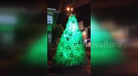 A 12 feet Christmas tree made of recycled plastic bottles in India