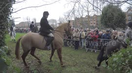 Protesters gather at Belvoir Hunt in Grantham, UK