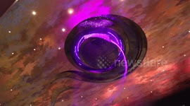 A stunning colourful waterfall, from a high ceiling at a new shopping center, in Bangkok.