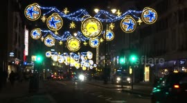 Northbank Christmas Lights 2018 glow over Strand with blue stars