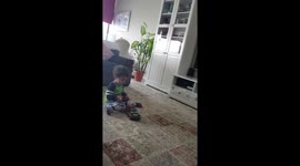Little boy drifting new toy car