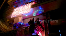 Overwhelming Xmas decorated disco-balcony in Greece